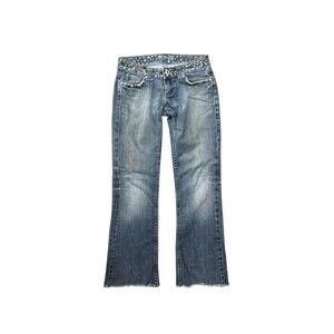 Miss Me Women’s Studded Waist Pocket Flap Flare Blue Jeans. Stretch Size 25